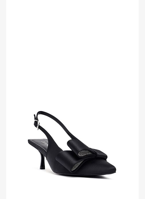 Kadın Siyah Fiyonklu Arkası Açık İnce Topuklu Ayakkabı 25AFD44026F - Görsel 8