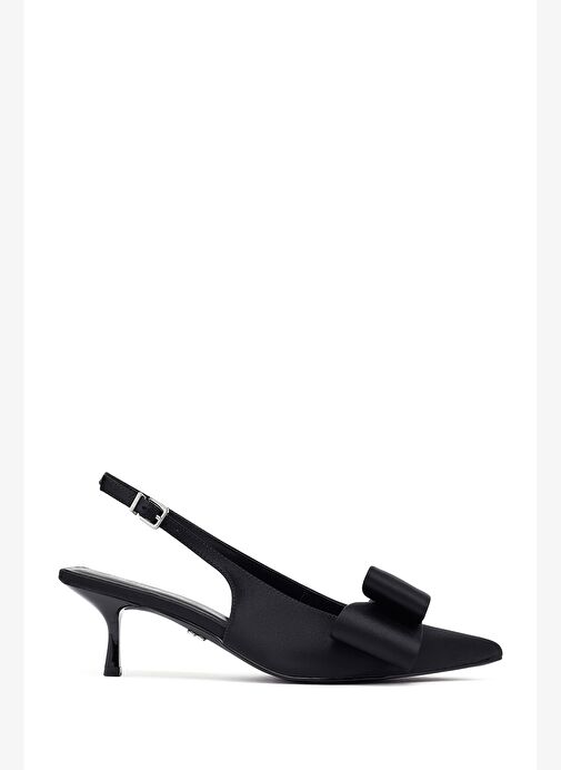 Kadın Siyah Fiyonklu Arkası Açık İnce Topuklu Ayakkabı 25AFD44026F - Görsel 2