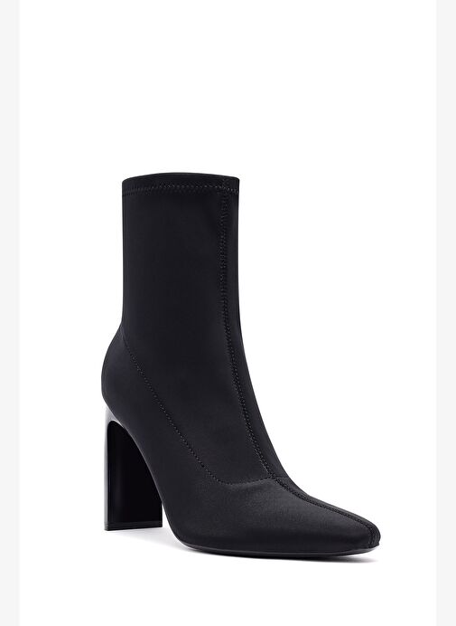 Kadın Siyah Fermuarlı Yüksek Kalın Topuklu Kumaş Bot 25AFD44046F - Görsel 9