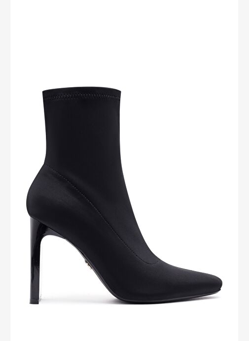 Kadın Siyah Fermuarlı Yüksek Kalın Topuklu Kumaş Bot 25AFD44046F - Görsel 2