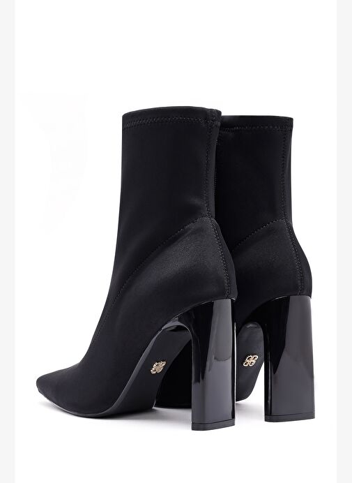 Kadın Siyah Fermuarlı Yüksek Kalın Topuklu Kumaş Bot 25AFD44046F - Görsel 8