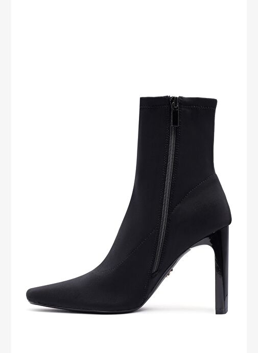 Kadın Siyah Fermuarlı Yüksek Kalın Topuklu Kumaş Bot 25AFD44046F - Görsel 5
