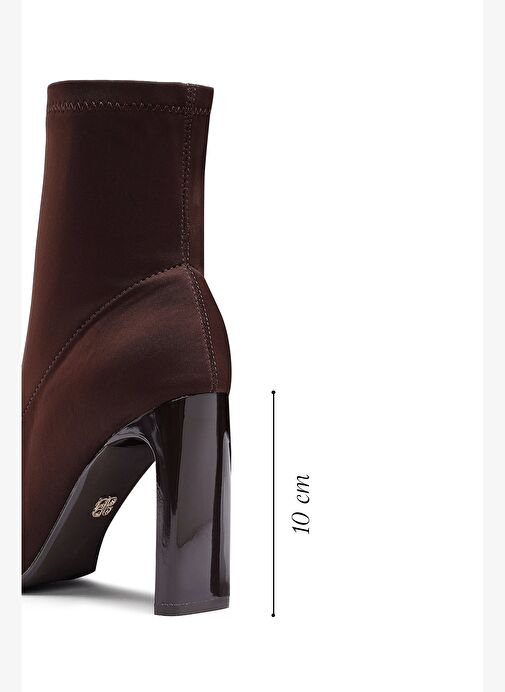Kadın Kahverengi Fermuarlı Yüksek Kalın Topuklu Kumaş Bot 25AFD44046F - Görsel 3
