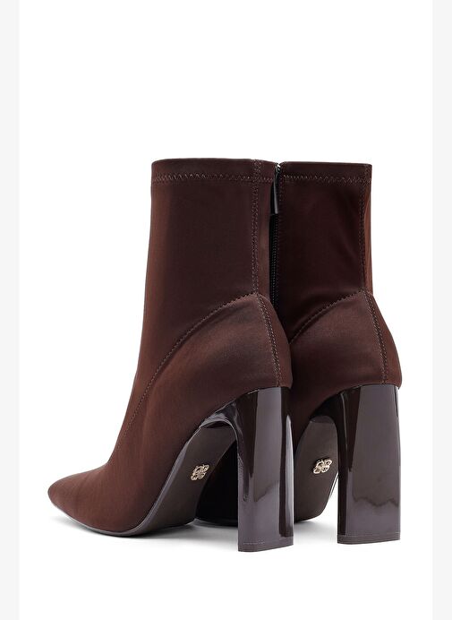 Kadın Kahverengi Fermuarlı Yüksek Kalın Topuklu Kumaş Bot 25AFD44046F - Görsel 8