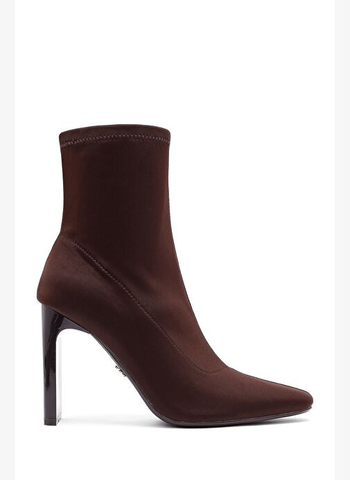 Kadın Kahverengi Fermuarlı Yüksek Kalın Topuklu Kumaş Bot 25AFD44046F - Görsel 2