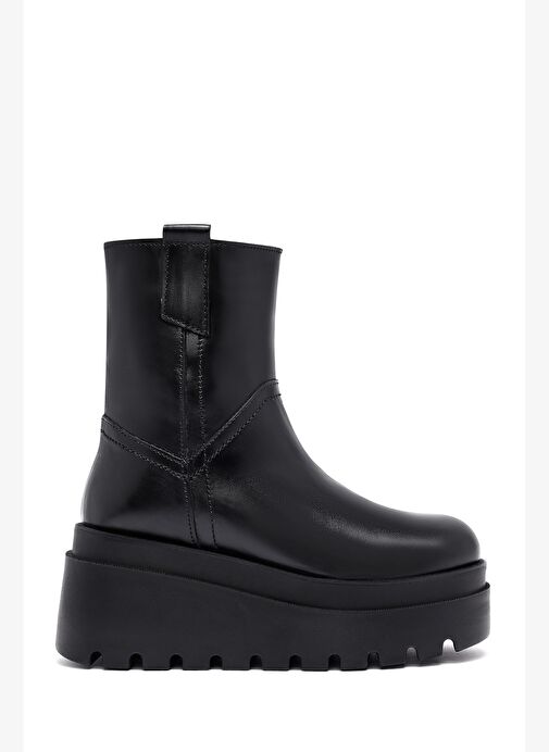 Kadın Siyah Fermuarlı Kalın Tabanlı Deri Bot 25WFD187818 - Görsel 2