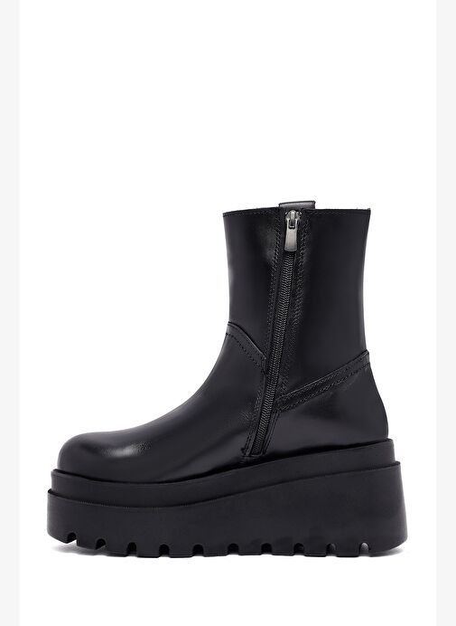 Kadın Siyah Fermuarlı Kalın Tabanlı Deri Bot 25WFD187818 - Görsel 5