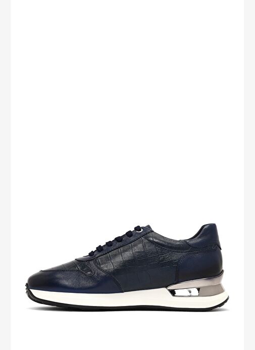 Erkek Lacivert Bağcıklı Kalın Tabanlı Deri Sneaker 25WFD622214 - Görsel 3