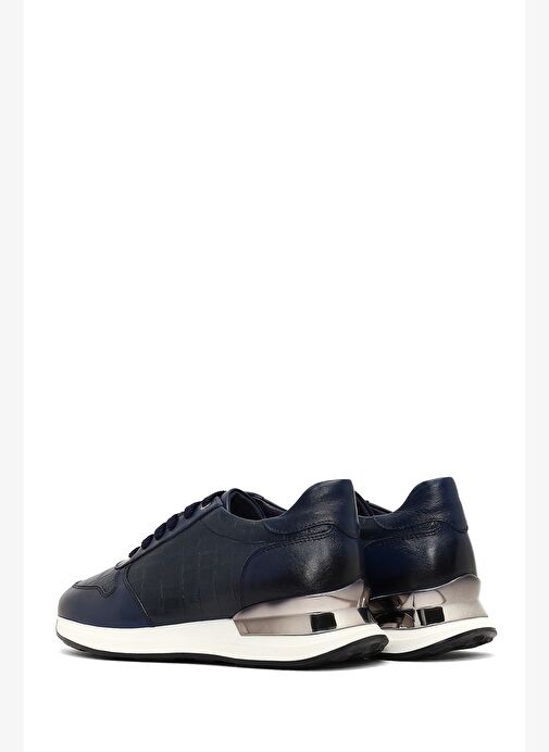 Erkek Lacivert Bağcıklı Kalın Tabanlı Deri Sneaker 25WFD622214 - Görsel 6