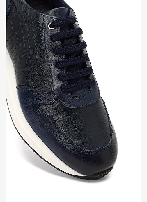 Erkek Lacivert Bağcıklı Kalın Tabanlı Deri Sneaker 25WFD622214 - Görsel 9
