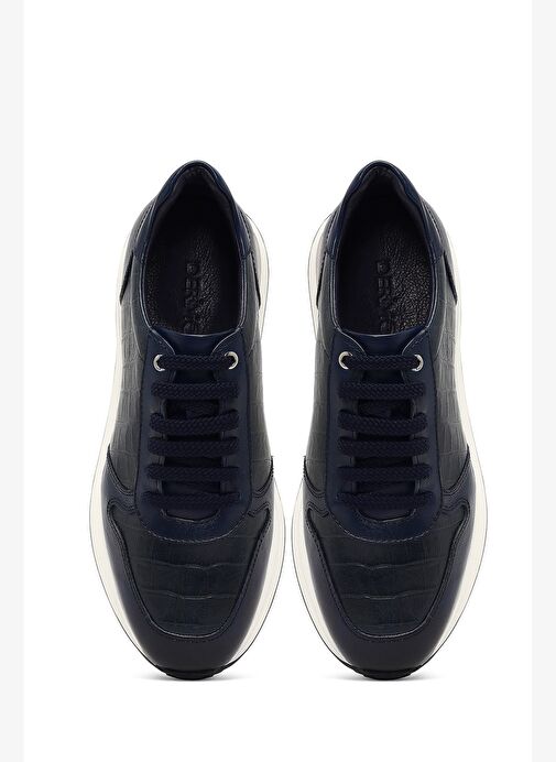 Erkek Lacivert Bağcıklı Kalın Tabanlı Deri Sneaker 25WFD622214 - Görsel 8