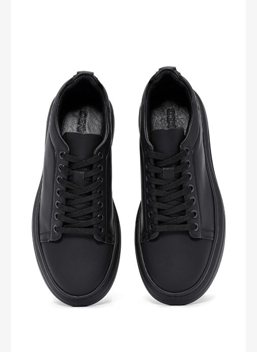 Erkek Siyah Bağcıklı Kalın Tabanlı Deri Sneaker 25WFD611318 - Görsel 8