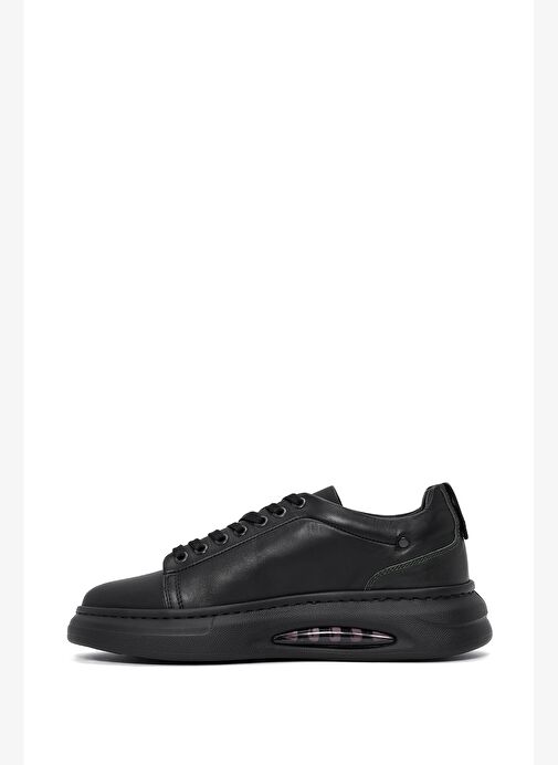 Erkek Siyah Bağcıklı Kalın Tabanlı Deri Sneaker 25WFD611318 - Görsel 3