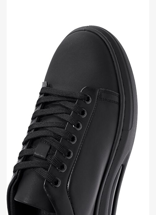 Erkek Siyah Bağcıklı Kalın Tabanlı Deri Sneaker 25WFD611318 - Görsel 9