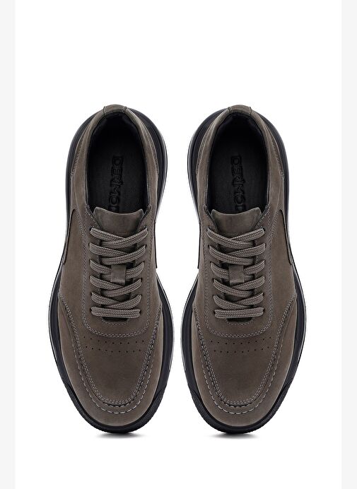 Erkek Gri Bağcıklı Kalın Tabanlı Nubuk Deri Sneaker 25WFD6114V3 - Görsel 8