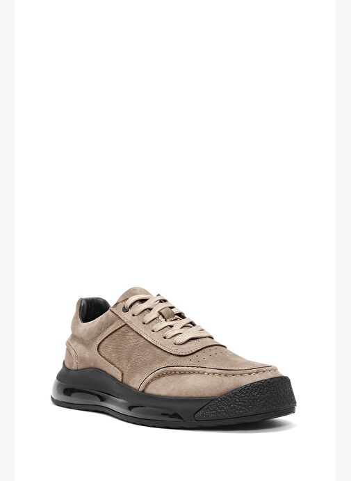 Erkek Vizon Bağcıklı Kalın Tabanlı Nubuk Deri Sneaker 25WFD6114V3 - Görsel 7