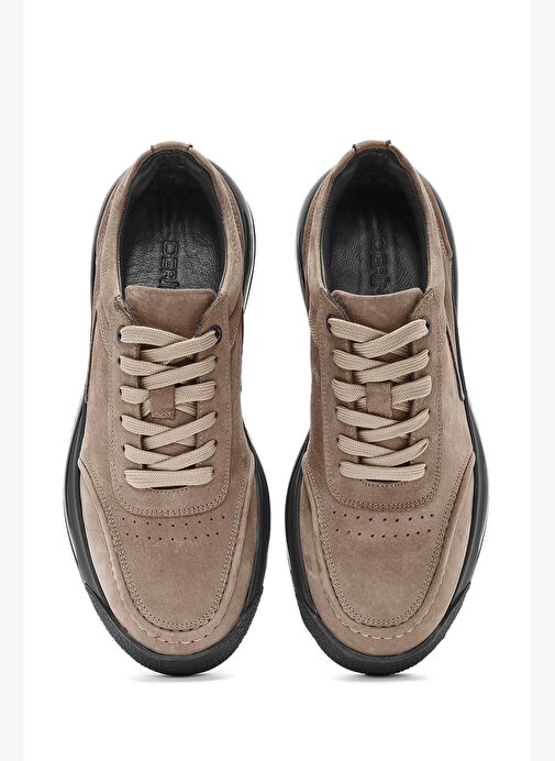 Erkek Vizon Bağcıklı Kalın Tabanlı Nubuk Deri Sneaker 25WFD6114V3 - Görsel 8