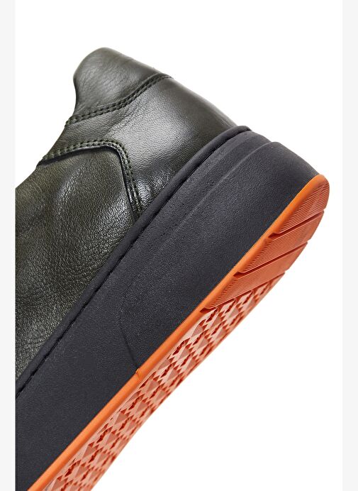 Erkek Haki Bağcıklı Kalın Tabanlı Deri Sneaker 25WFD610618 - Görsel 9
