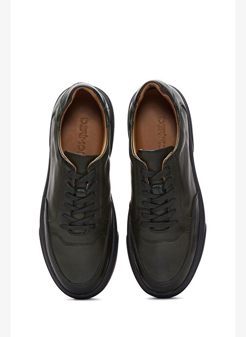 Erkek Haki Bağcıklı Kalın Tabanlı Deri Sneaker 25WFD610618 - Görsel 7