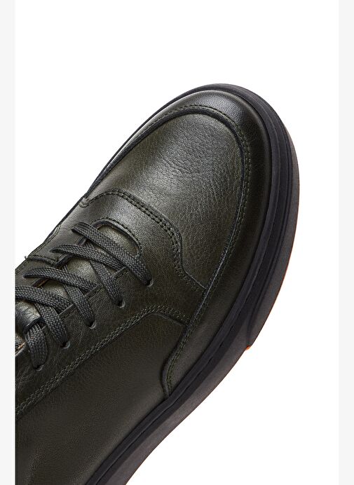 Erkek Haki Bağcıklı Kalın Tabanlı Deri Sneaker 25WFD610618 - Görsel 8