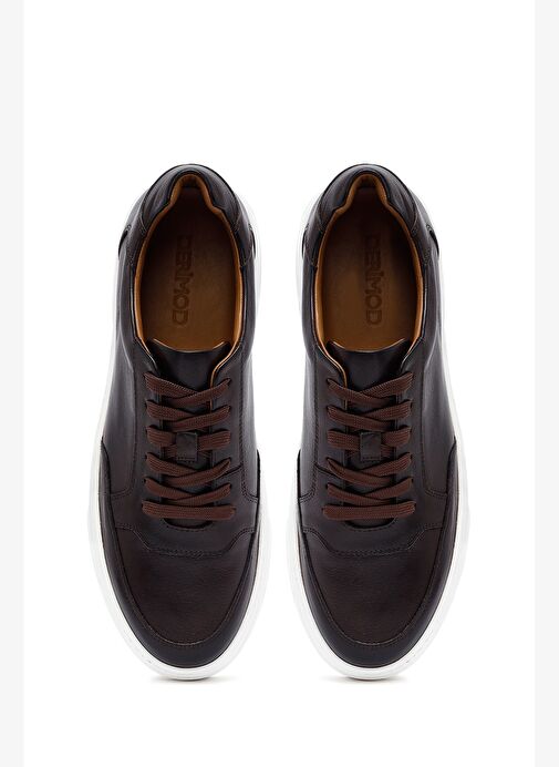 Erkek Kahverengi Bağcıklı Kalın Tabanlı Deri Sneaker 25WFD610618 - Görsel 8