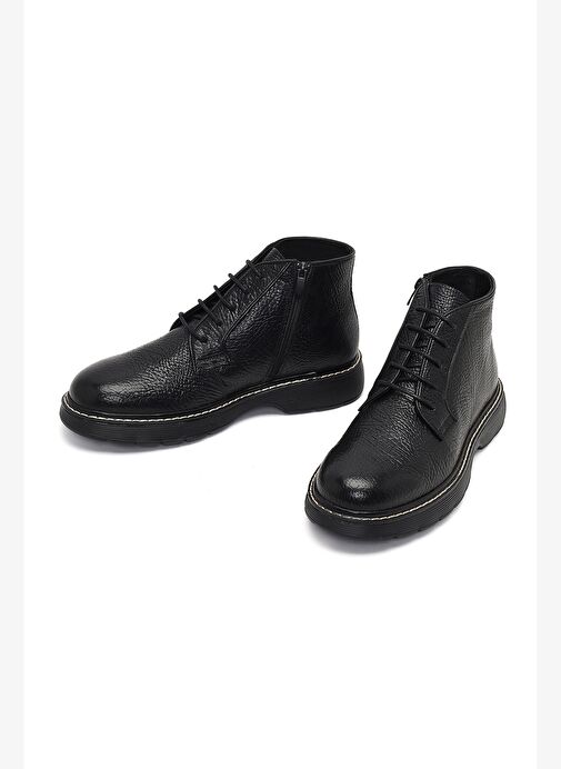 Erkek Siyah Bağcıklı Fermuarlı Deri Casual Bot 25WFD6121FT - Görsel 4