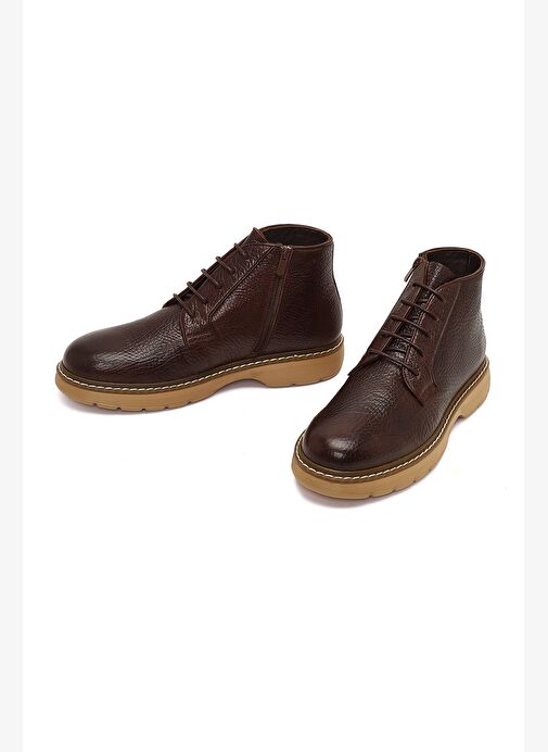 Erkek Kahverengi Bağcıklı Fermuarlı Deri Casual Bot 25WFD6121FT - Görsel 4
