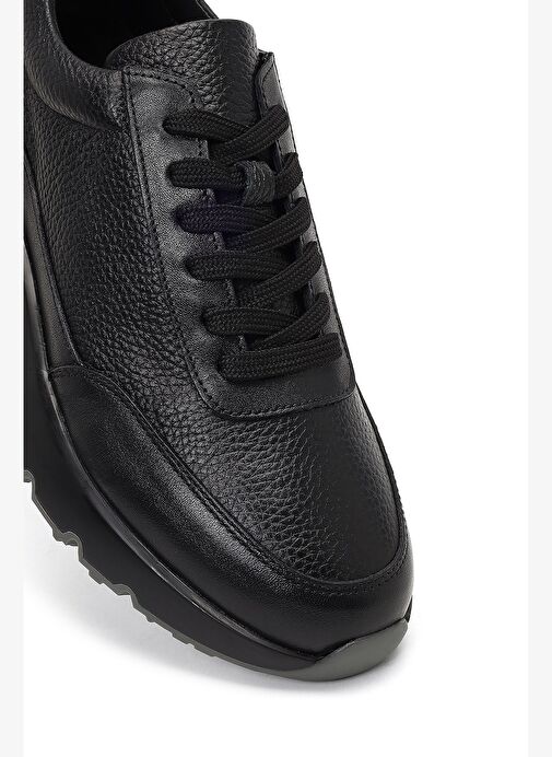Erkek Siyah Bağcıklı Kalın Tabanlı Deri Sneaker 25WFD611714 - Görsel 9