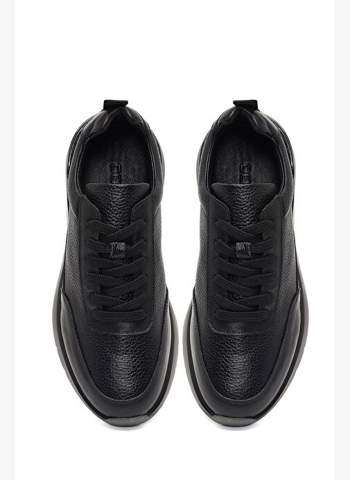 Erkek Siyah Bağcıklı Kalın Tabanlı Deri Sneaker 25WFD611714 - Görsel 8
