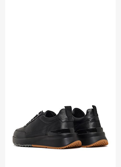 Erkek Siyah Bağcıklı Kalın Tabanlı Deri Sneaker 25WFD611714 - Görsel 6