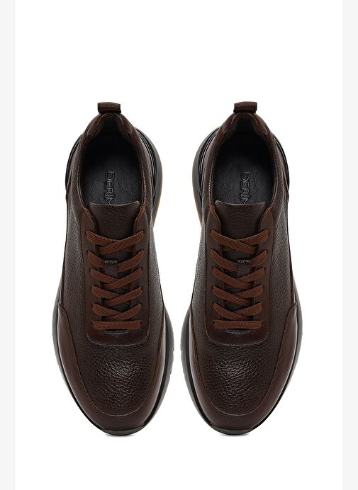 Erkek Kahverengi Bağcıklı Kalın Tabanlı Deri Sneaker 25WFD611714 - Görsel 8