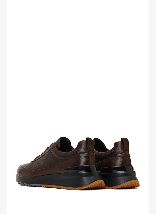 Erkek Kahverengi Bağcıklı Kalın Tabanlı Deri Sneaker 25WFD611714 - Görsel 6