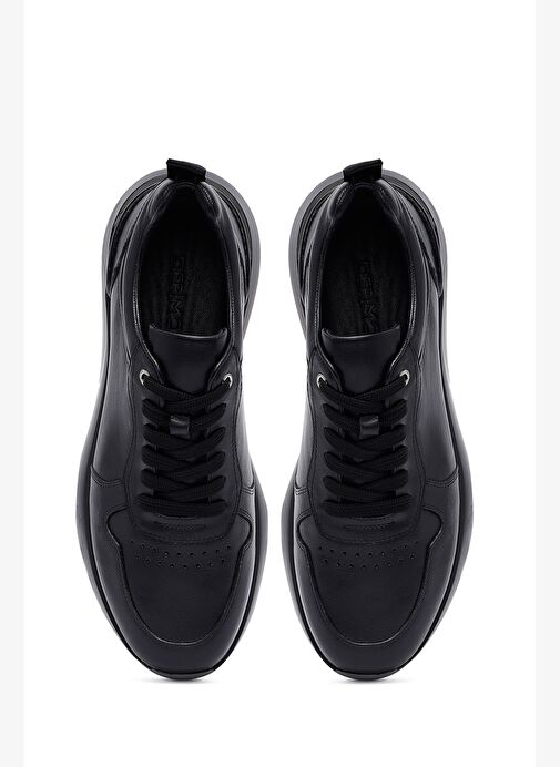 Erkek Siyah Bağcıklı Deri Casual Sneaker 25WFD612818 - Görsel 8