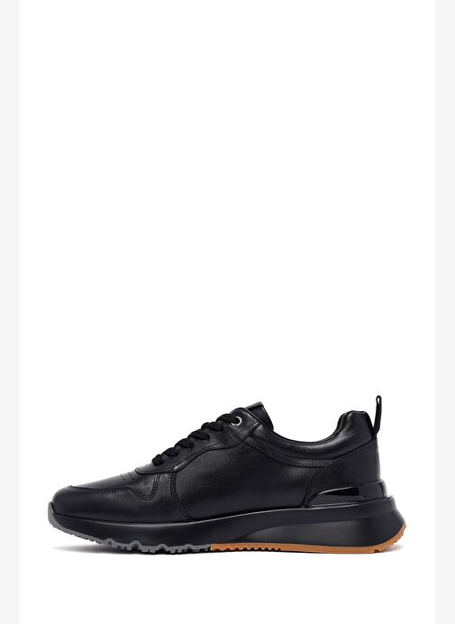 Erkek Siyah Bağcıklı Deri Casual Sneaker 25WFD612818 - Görsel 3