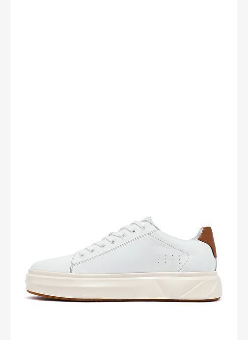 Erkek Beyaz Bağcıklı Kalın Tabanlı Deri Sneaker 25WFD611618 - Görsel 3