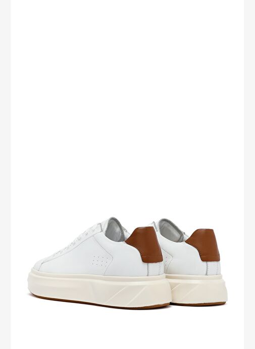 Erkek Beyaz Bağcıklı Kalın Tabanlı Deri Sneaker 25WFD611618 - Görsel 6