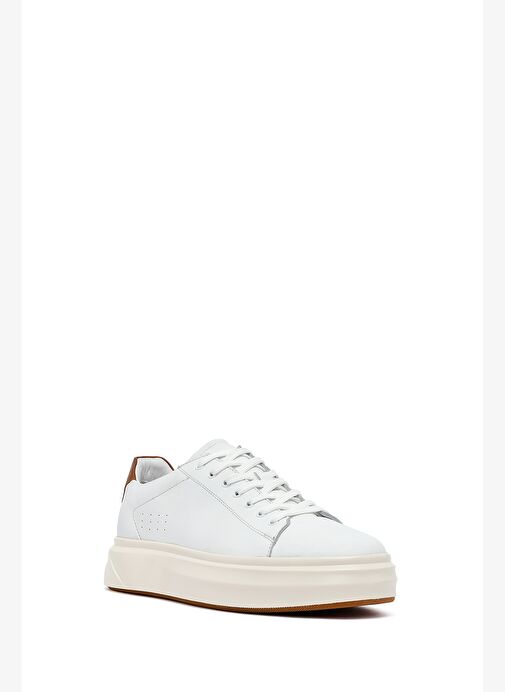 Erkek Beyaz Bağcıklı Kalın Tabanlı Deri Sneaker 25WFD611618 - Görsel 7