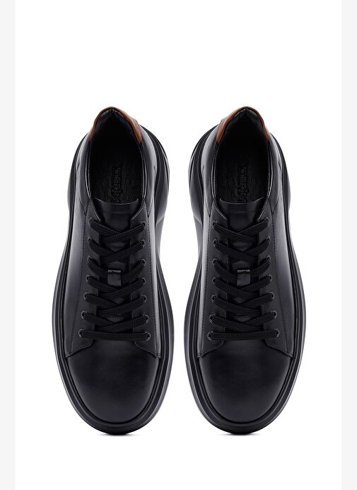 Erkek Siyah Bağcıklı Kalın Tabanlı Deri Sneaker 25WFD611618 - Görsel 8