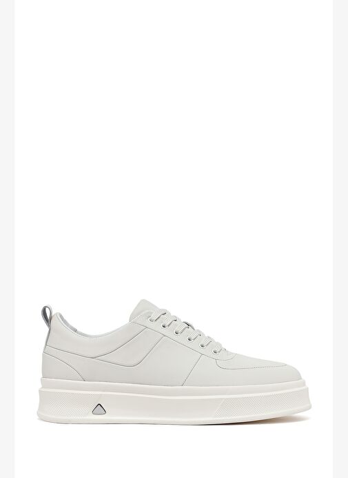 Erkek Beyaz Bağcıklı Kalın Tabanlı Deri Sneaker 25WFD612318 - Görsel 2