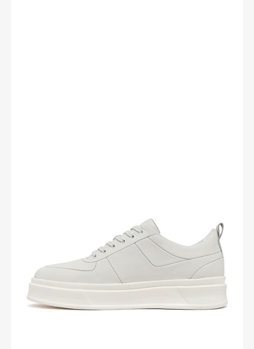 Erkek Beyaz Bağcıklı Kalın Tabanlı Deri Sneaker 25WFD612318 - Görsel 3