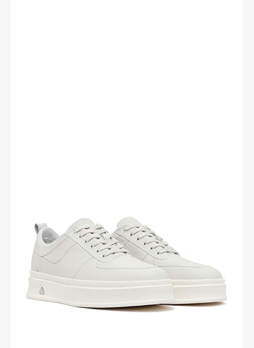 Erkek Beyaz Bağcıklı Kalın Tabanlı Deri Sneaker 25WFD612318 - Görsel 4