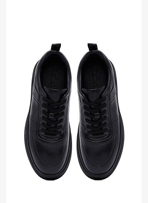 Erkek Siyah Bağcıklı Kalın Tabanlı Deri Sneaker 25WFD612318 - Görsel 8