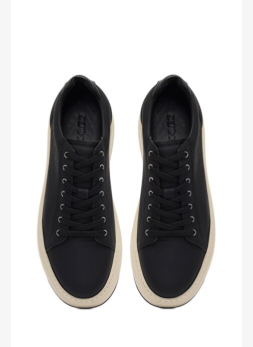 Erkek Siyah Bağcıklı Kalın Tabanlı Deri Sneaker 25WFD6124FT - Görsel 8