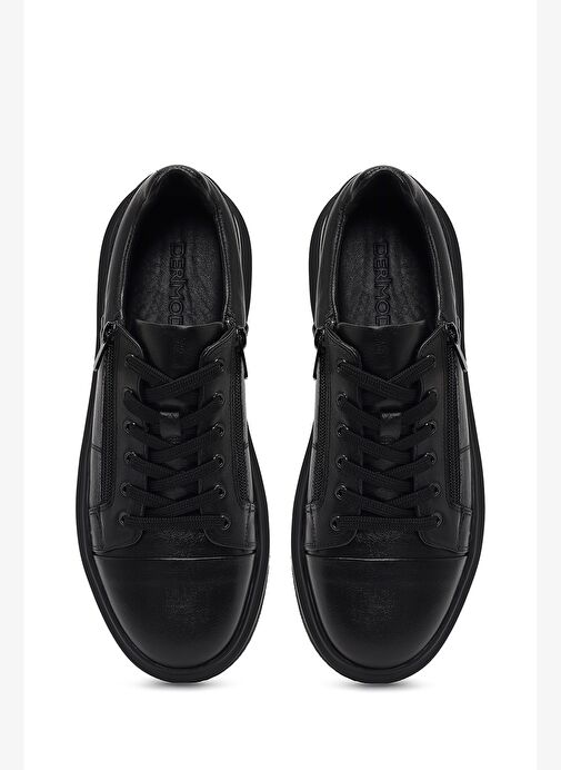 Erkek Siyah Bağcıklı Kalın Tabanlı Deri Sneaker 25WFD612918 - Görsel 8