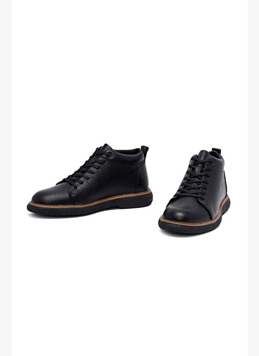 Erkek Siyah Bağcıklı Deri Casual Bot 25WFD6611FT - Görsel 4