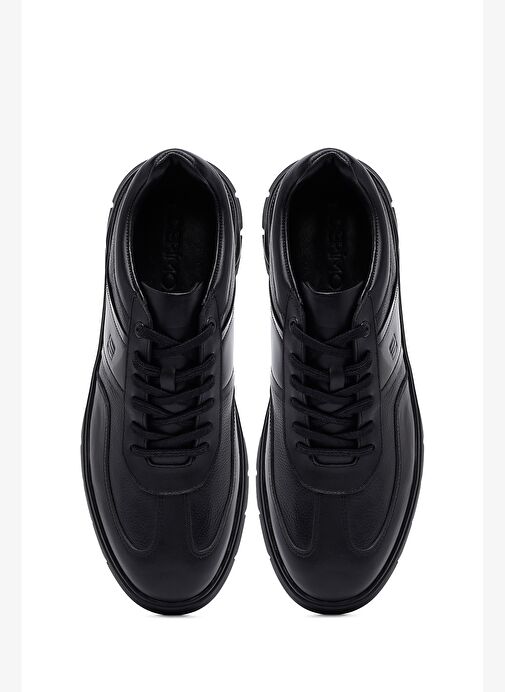 Erkek Siyah Bağcıklı Deri Casual Sneaker 25WFD660014 - Görsel 8