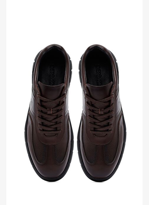 Erkek Kahverengi Bağcıklı Deri Casual Sneaker 25WFD660014 - Görsel 8