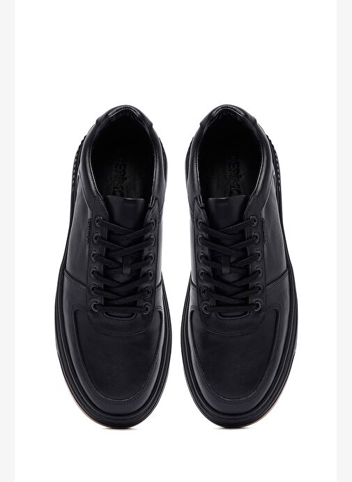 Erkek Siyah Bağcıklı Kalın Tabanlı Deri Sneaker 25WFD660118 - Görsel 8