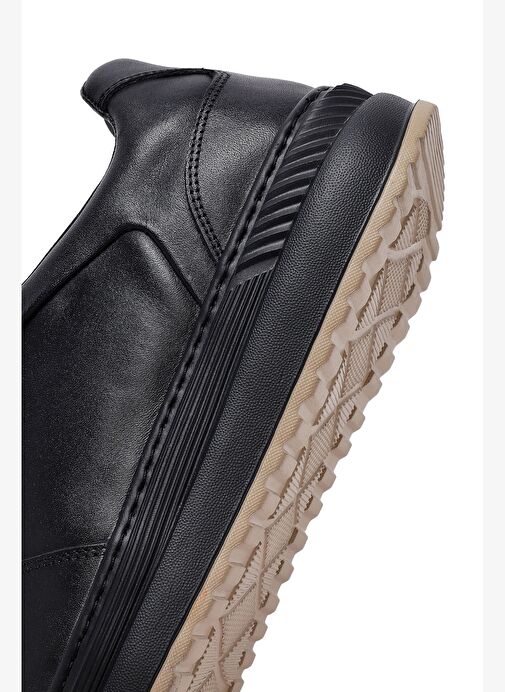Erkek Siyah Bağcıklı Kalın Tabanlı Deri Sneaker 25WFD660118 - Görsel 9