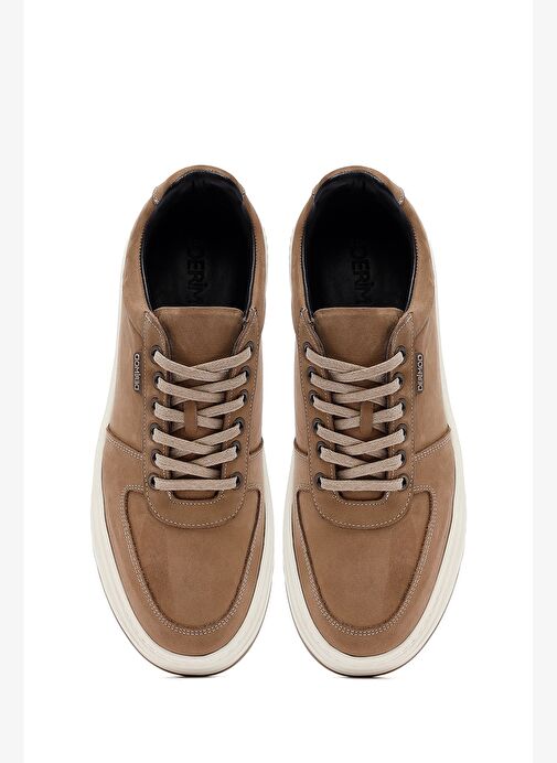 Erkek Bej Bağcıklı Kalın Tabanlı Nubuk Deri Sneaker 25WFD6601V3 - Görsel 8